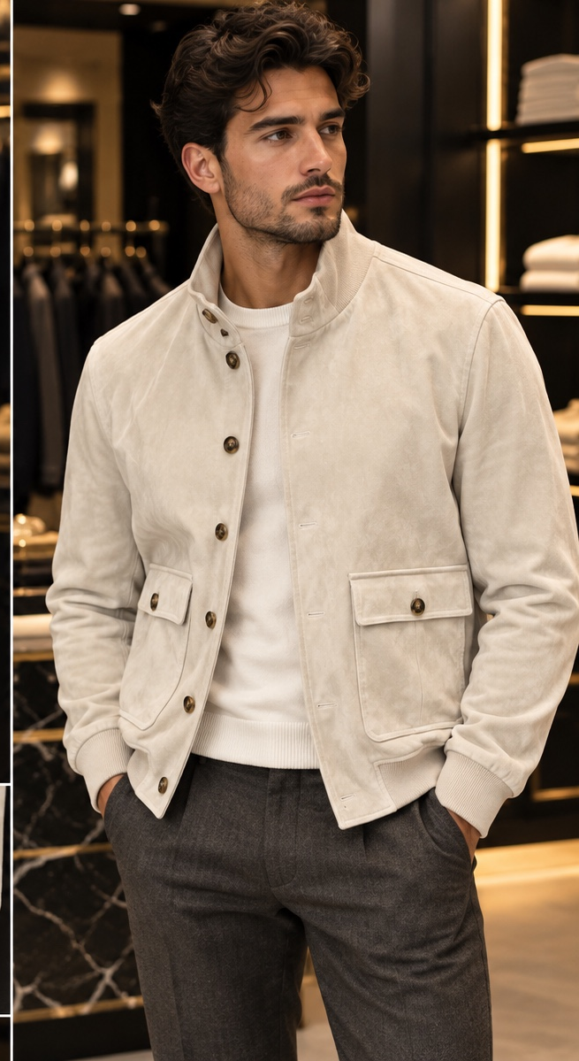 HORST Men's Suede-Look Bomber Jacket – Cream