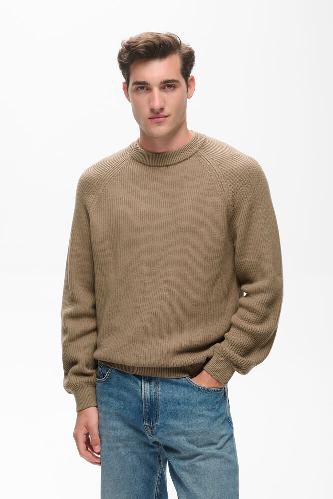 Matinique Ribbed Crew Neck Knit Sweater - Brown