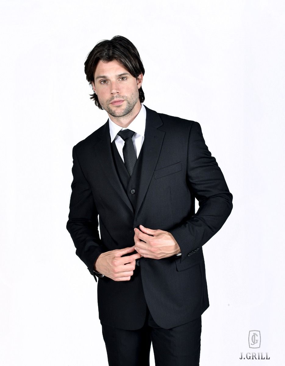 Black High Twist Wool Suit - J Grill