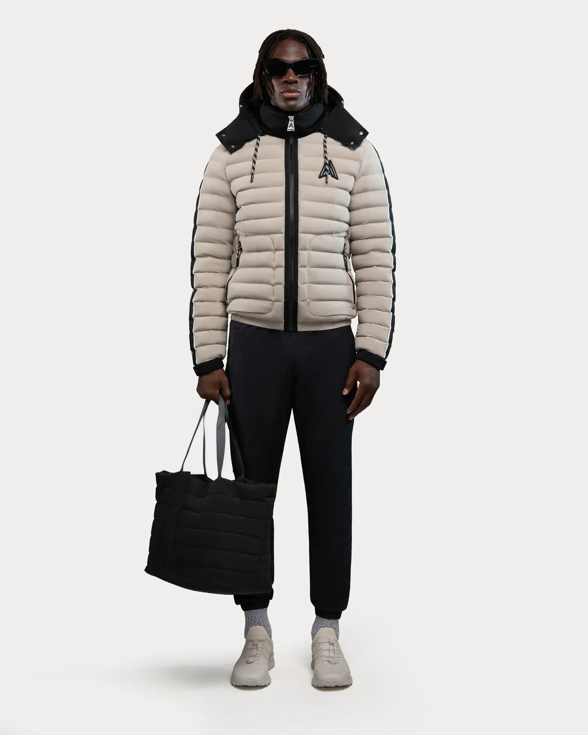 Alpenhaus Men's Quilted Hooded Puffer Jacket – Beige & Black