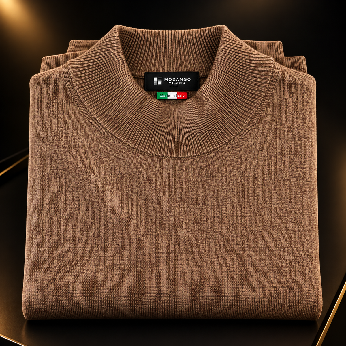 Milano Italian Mock Neck Sweater - Brown
