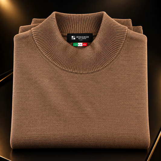 Milano Italian Mock Neck Sweater - Brown
