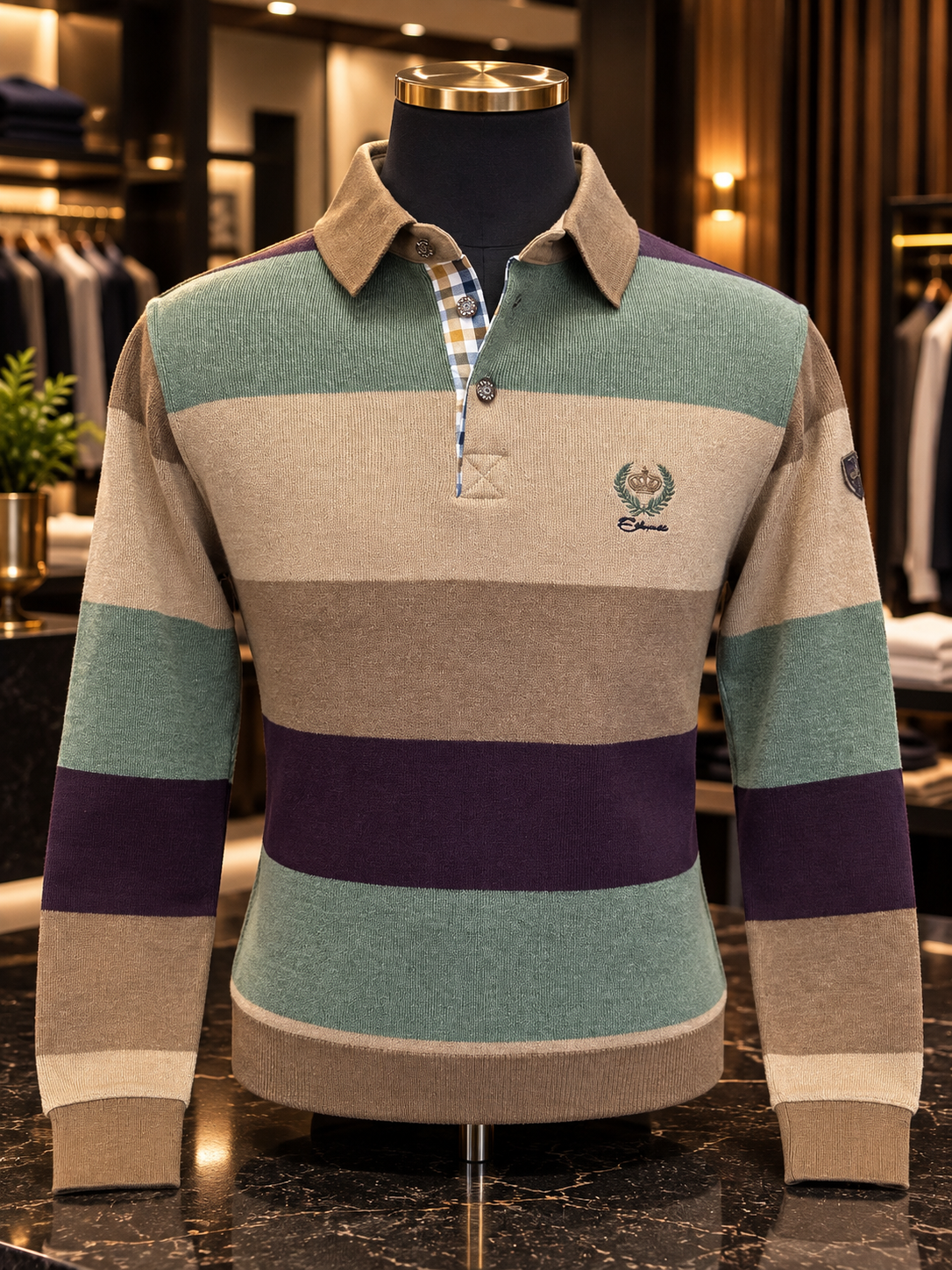 Ethnic Blue Men's Colour Block Knit Polo Sweater – Multi-Colour