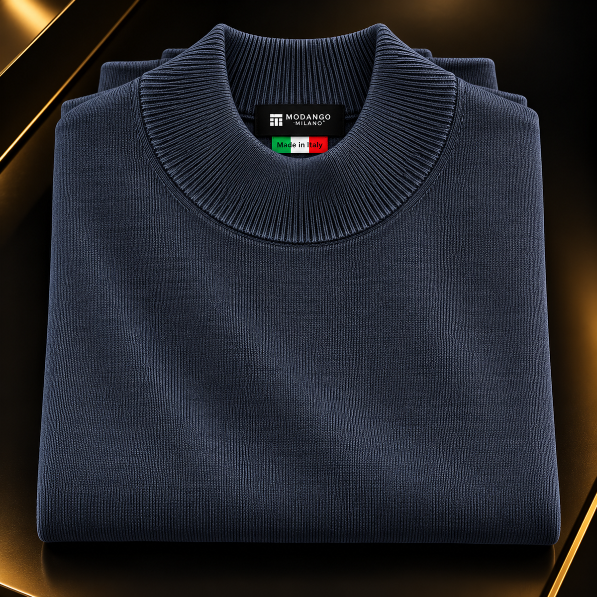 Milano Italian Mock Neck Sweater - Navy