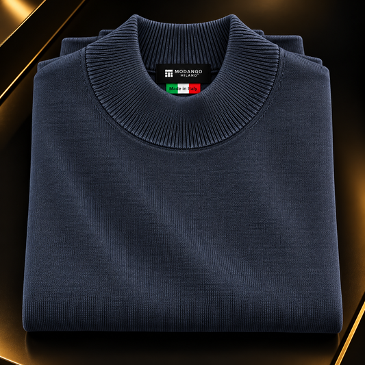 Milano Italian Mock Neck Sweater - Navy