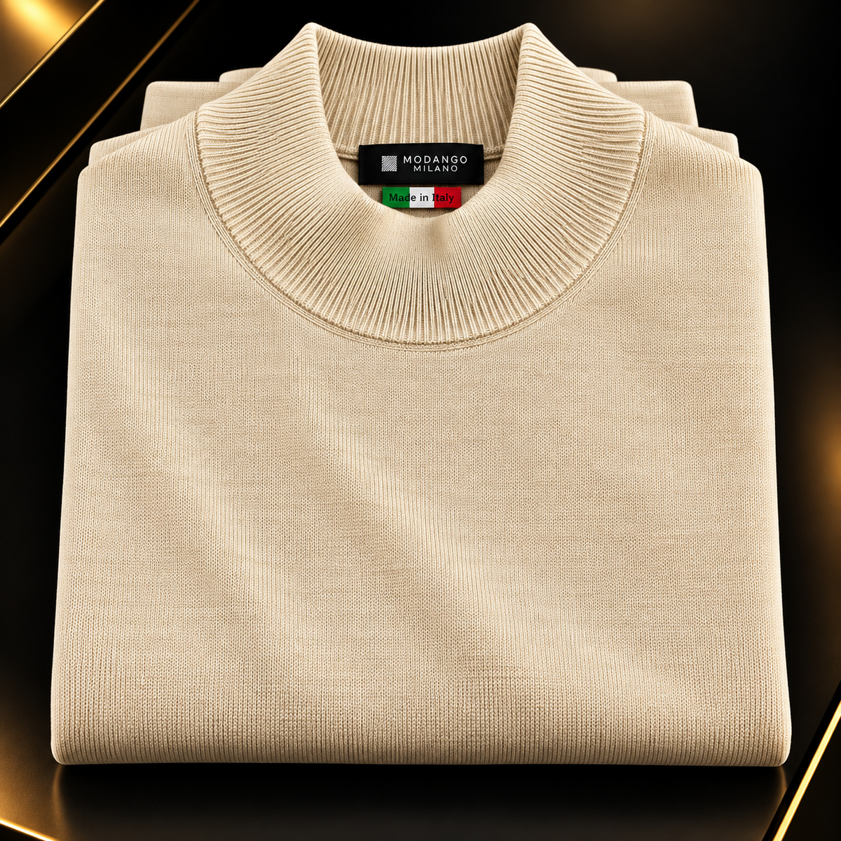 Milano Italian Mock Neck Sweater - Beige