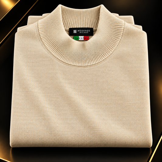 Milano Italian Mock Neck Sweater - Beige