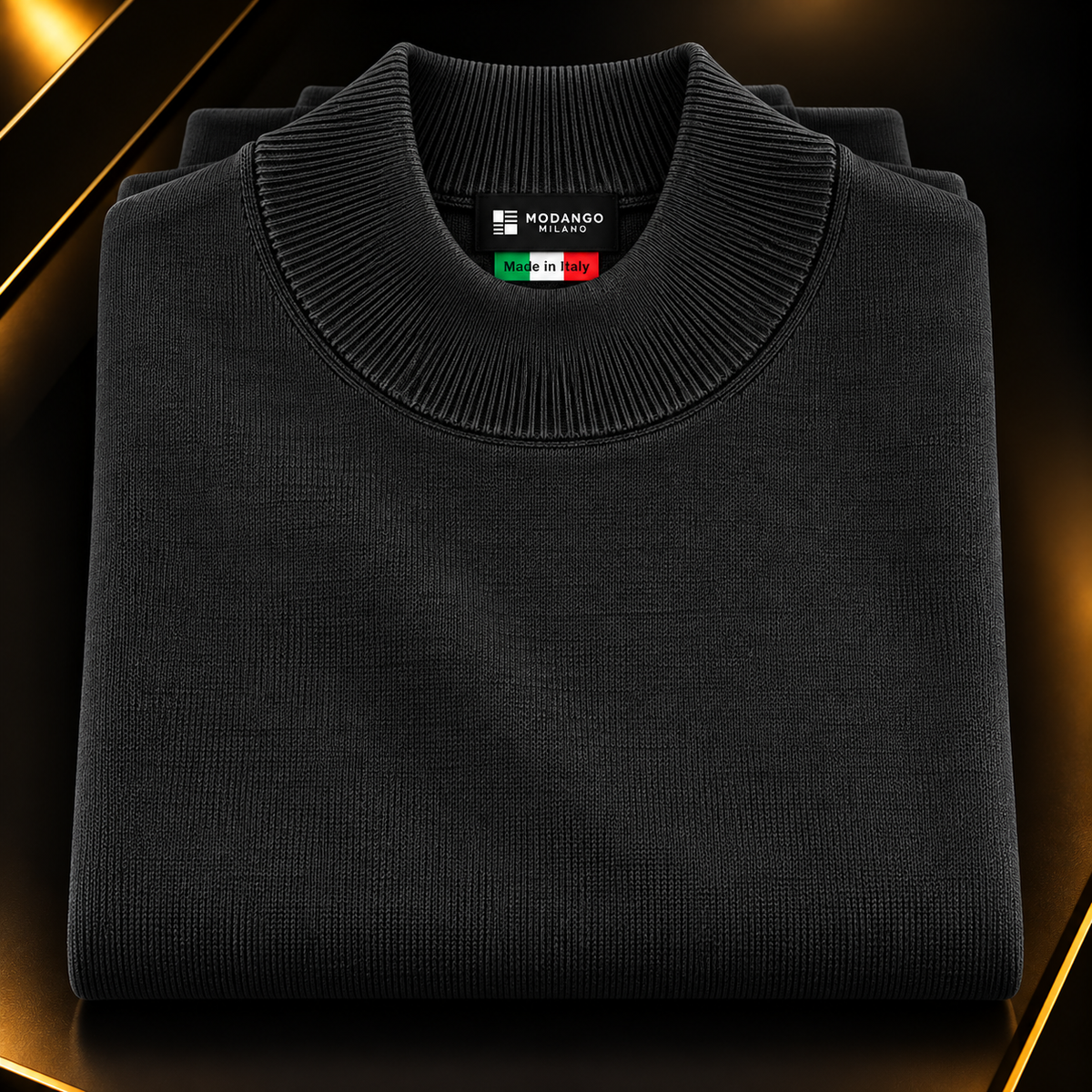 Milano Italian Mock Neck Sweater - Black