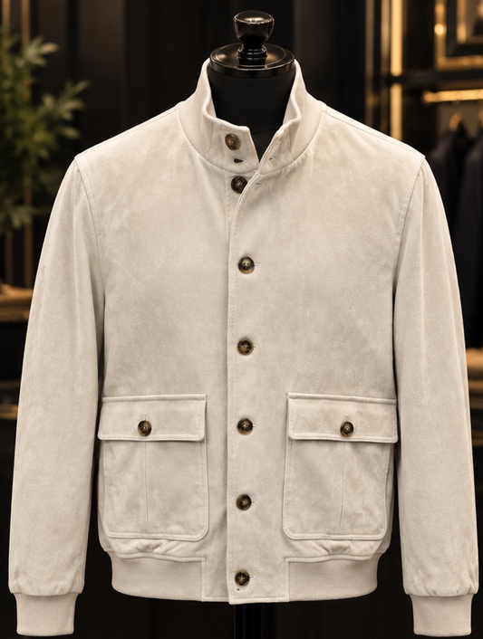 HORST Men's Suede-Look Bomber Jacket – Cream