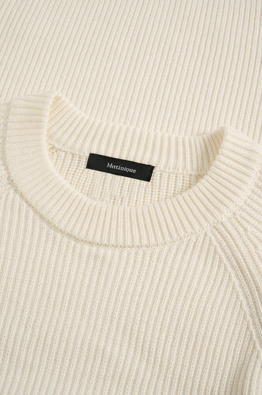 Matinique Ribbed Crew Neck Knit Sweater – Ecru