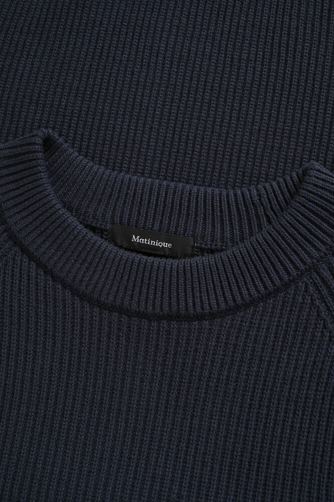 Matinique Ribbed Crew Neck Knit Sweater - Navy