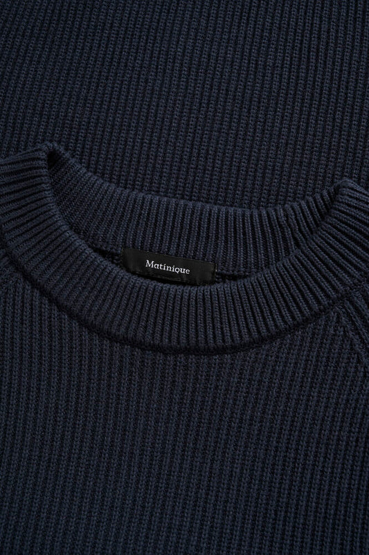 Matinique Ribbed Crew Neck Knit Sweater - Navy